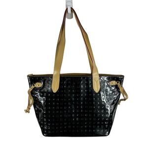 Arcadia Black Tan Patent Leather Tote Bag